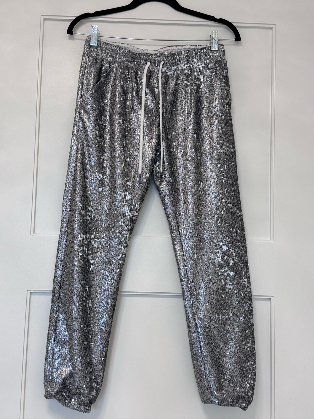 David Lerner Silver Sequin Jogger Pants - Women